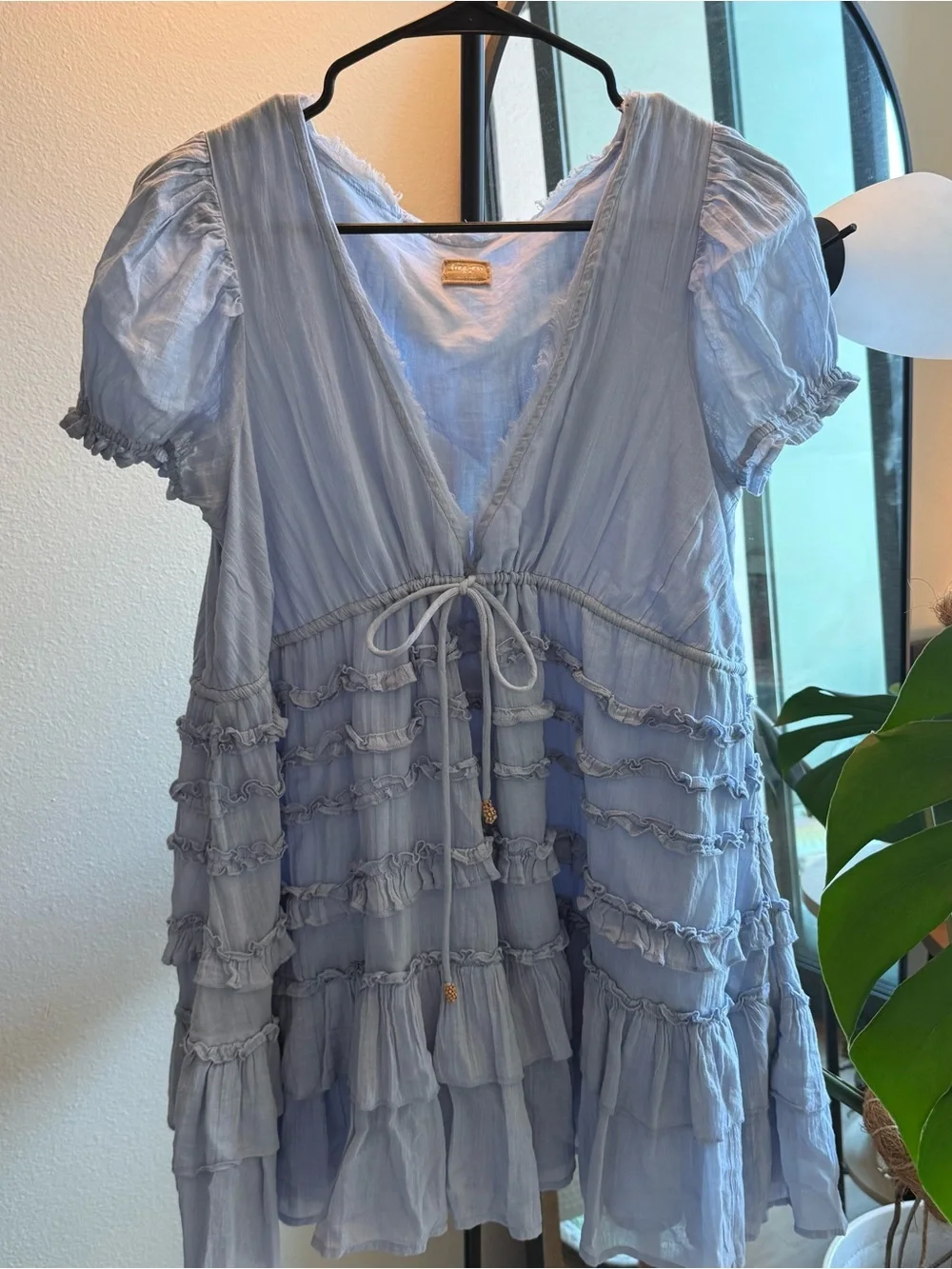 Free-est Free People Light Blue Tiered Ruffle Mini Dress *NWOT*